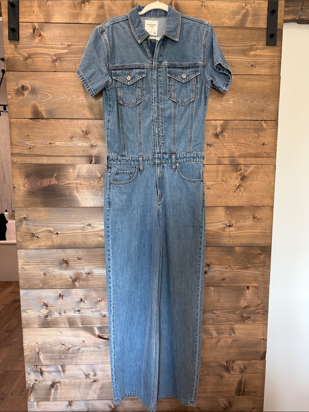 Abercrombie & Fitch Light Blue Denim Short-Sleeve Jumpsuit Romper
